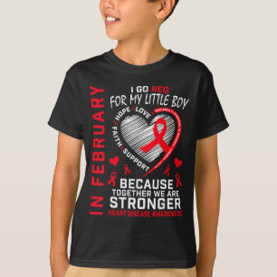 T-shirt En février, je vais rouge petit garçon fils maladi