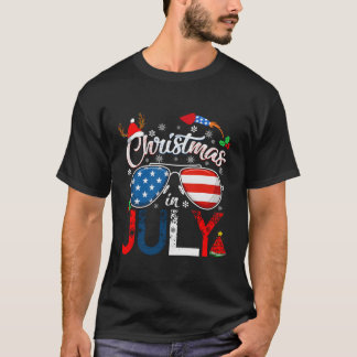 T-shirt En juillet Père Noël American 4 juillet Père Noël