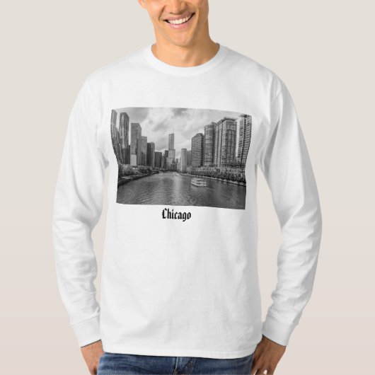 T-Shirt En Niveaux De Gris De La Rivière Chicago E (Devant)