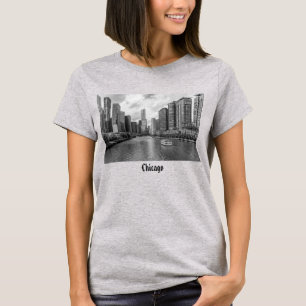 T-Shirt En Niveaux De Gris De La Rivière Chicago E