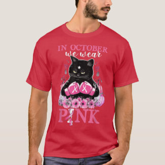 T-shirt En Octobre Nous Portons Citrouille Rose Chat Cance