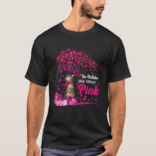 T-shirt En Octobre Nous Portons Citrouille Rose Chat Cance (Devant)