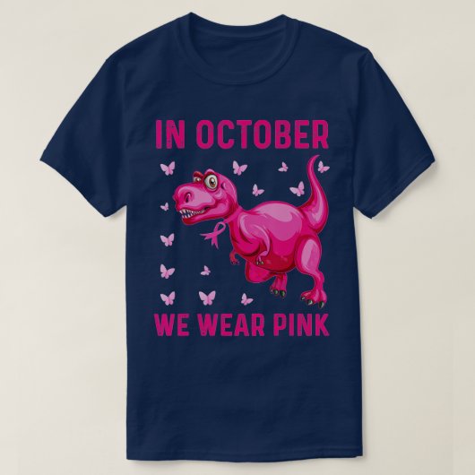 T-shirt En Octobre Nous Portons Le Dinosaure Rose (Design devant)