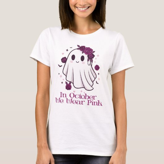 T-shirt En Octobre Nous Portons Le Fantôme Rose (Devant)