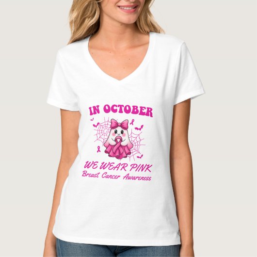 T-shirt En Octobre Nous Portons Le Ghost Ghost Witch Cance (Devant)