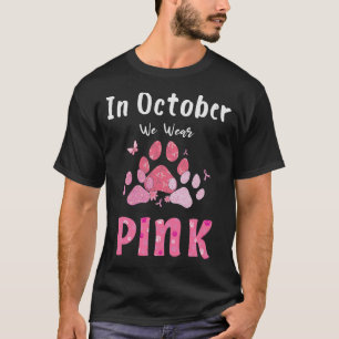 T-shirt En Octobre Nous Portons Pink Chig Chat Paw Cancer 