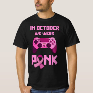 T-shirt En Octobre Nous Portons Pink Gamepad Ribbon Breast