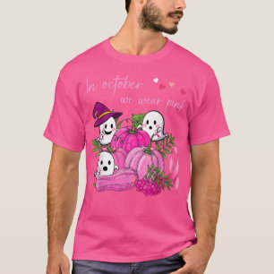 T-shirt En Octobre Nous Portons Pink Ghost Halloween Hallo