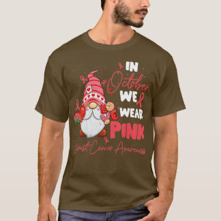T-shirt En Octobre Nous Portons Pink Gnome Certifié Cancer