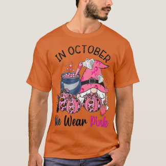 T-shirt En Octobre Nous Portons Pink Gnome Certifié Cancer