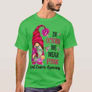 T-shirt En Octobre Nous Portons Pink Gnome Certifié Cancer