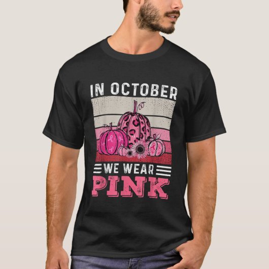 T-shirt En Octobre, Nous Portons Pink Leopard Citrouille (Devant)