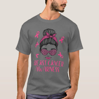 T-shirt En Octobre Nous Portons Pink Messy Bun Cancer du S