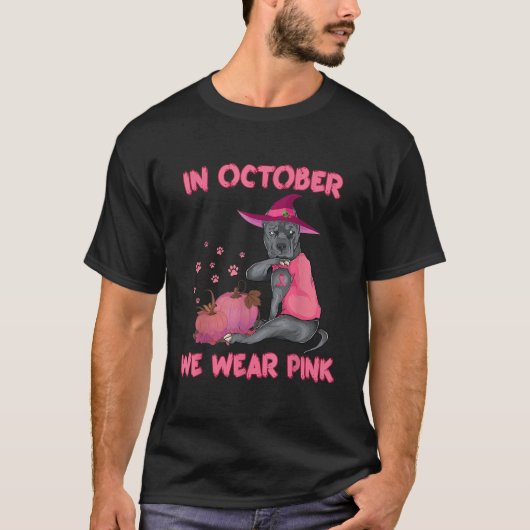 T-shirt En Octobre Nous Portons Pink Pitbull Chien Cancer  (Devant)