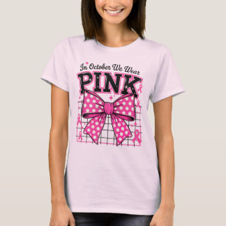 T-shirt En Octobre Nous Portons Pink Polka Dot Bow