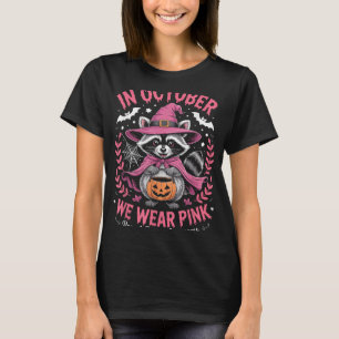 T-shirt En Octobre Nous Portons Pink Raccoon Cancer du Sei