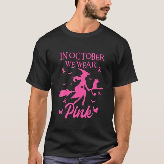 T-shirt En Octobre Nous Portons Pink Ribbon sorcier Hallow (Devant)