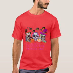 T-shirt En Octobre Nous Portons Pink Sugar Skull Cancer Du