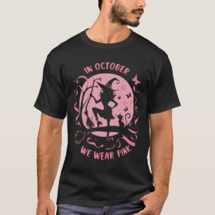 T-shirt En Octobre Nous Portons Pink Witch Halloween Poule