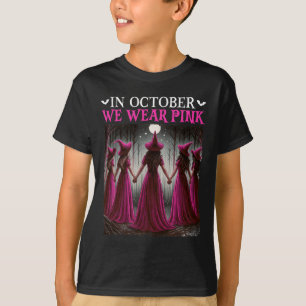 T-shirt En Octobre Nous Portons Pink Witch Halloween Poule