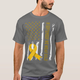 T-shirt En Septembre Nous Portons Or US Drapeau Cancer de 