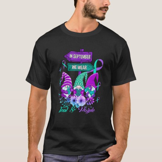T-shirt En Septembre Nous Portons Turquoise & Purple Ribbo (Devant)