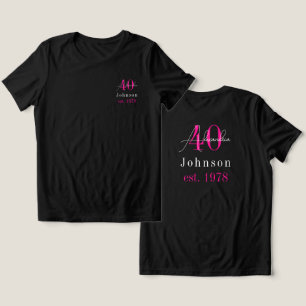 T-shirt En Tri-matière 40e Anniversaire Personnalisé Nom Noir Rose Chaud