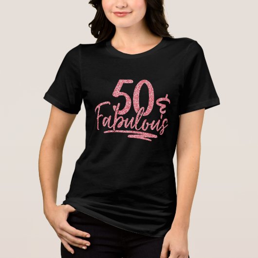 T-shirt En Tri-matière 50 & Fabuleux Parties scintillant rose 50e Anniver (Recto)
