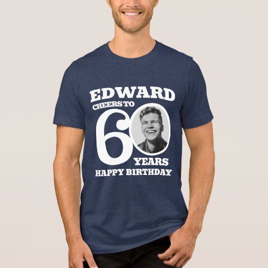 T-shirt En Tri-matière 60e anniversaire doublé face photo nom blanc (Recto)