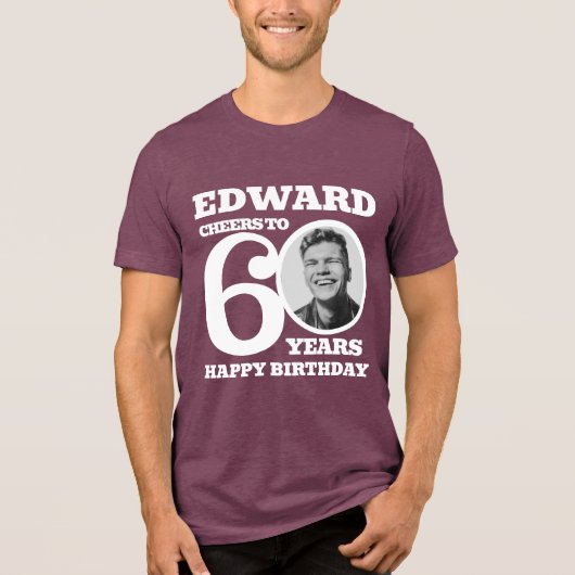 T-shirt En Tri-matière 60e anniversaire photo et nom texte blanc (Recto)