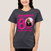 T-shirt En Tri-matière 60e anniversaire photo et nom texte rose (Recto)