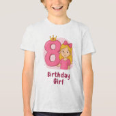 T-shirt En Tri-matière 8e anniversaire fille avec Couronne et Bow (Recto)