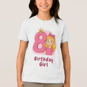 T-shirt En Tri-matière 8e anniversaire fille avec Couronne et Bow (Recto)