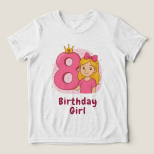 T-shirt En Tri-matière 8e anniversaire fille avec Couronne et Bow