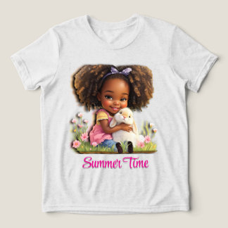 T-shirt En Tri-matière Adorable African-American Girl With Pet Bunny