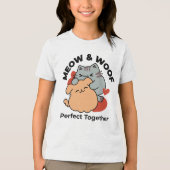 T-shirt En Tri-matière Adorable chat et chien Hug - Meow & Woof Design (Recto)