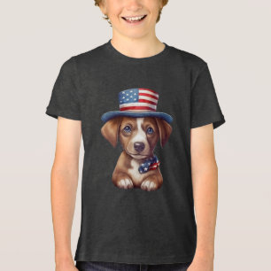 T-shirt En Tri-matière Adorable Chiot patriotique en Casquette américain