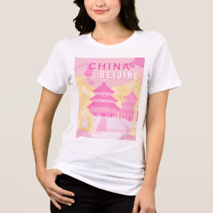T-shirt En Tri-matière Affiche de voyage à Pékin Chine Art rose et jaun