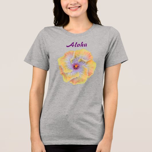 T-shirt En Tri-matière Aloha hawaïen jaune Lilac Hibiscus (Recto)