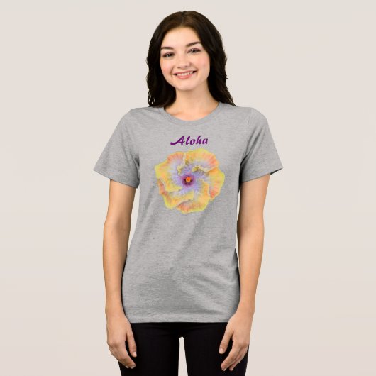 T-shirt En Tri-matière Aloha hawaïen jaune Lilac Hibiscus (Recto plein)