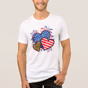 T-shirt En Tri-matière American Flag Heart Leopard Sublimation-64210