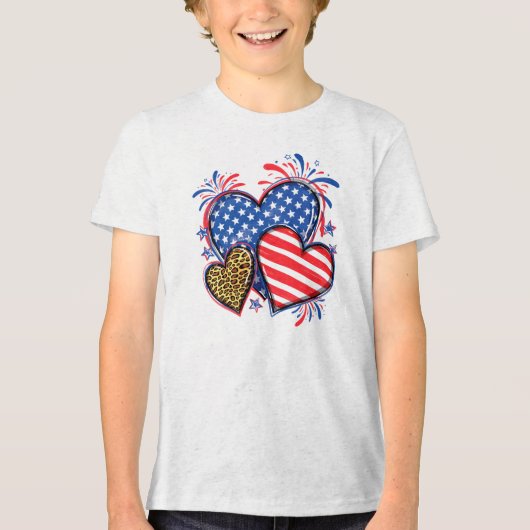 T-shirt En Tri-matière American Flag Heart Leopard Sublimation-64210 (Recto)