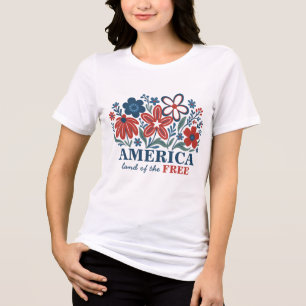 T-shirt En Tri-matière Amérique Terre du patriotique floral libre