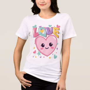 T-shirt En Tri-matière "AMOUR" en Lettres colorées, coeurs, coeur sourian