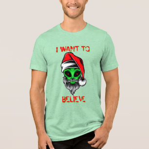 T-shirt En Tri-matière Amusant Alien Père Noël Je Veux Croire