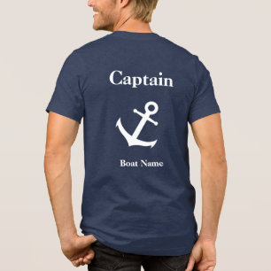 T-shirt En Tri-matière Ancre bleu et blanc nautique Nom du capitaine et d