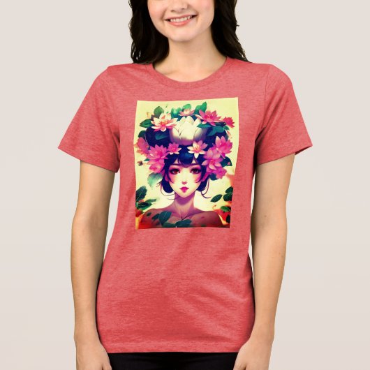 T-shirt En Tri-matière Anime Girl Crowned with Lotus Blossoms (Recto)