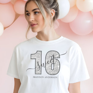 T-shirt En Tri-matière Anniversaire 16 Ans Écriture Pailletée Argentée