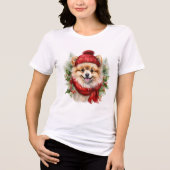 T-shirt En Tri-matière Aquarelle Chien de Poméranie de Noël (Recto)