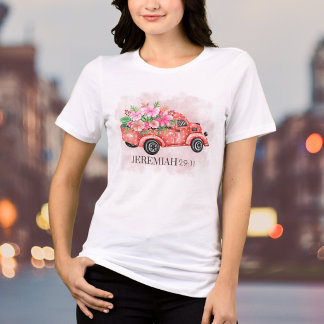 T-shirt En Tri-matière Aquarelle Floral Vintage Camion Rouge Verset Bibli